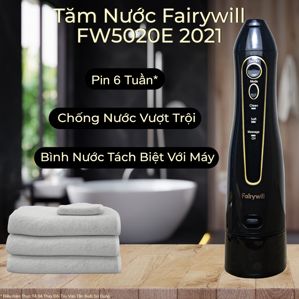 Tăm nước cầm tay Fairywill 5020E, dụng cụ vệ sinh răng miệng hoàn hảo. Tặng kèm 8 đầu tăm