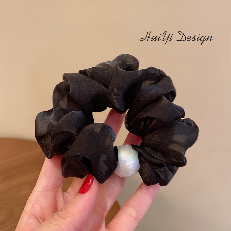 Dây buộc tóc, Scrunchies đính ngọc trai nhân tạo lụa satin nhún phong cách tiểu thư xinh xắn