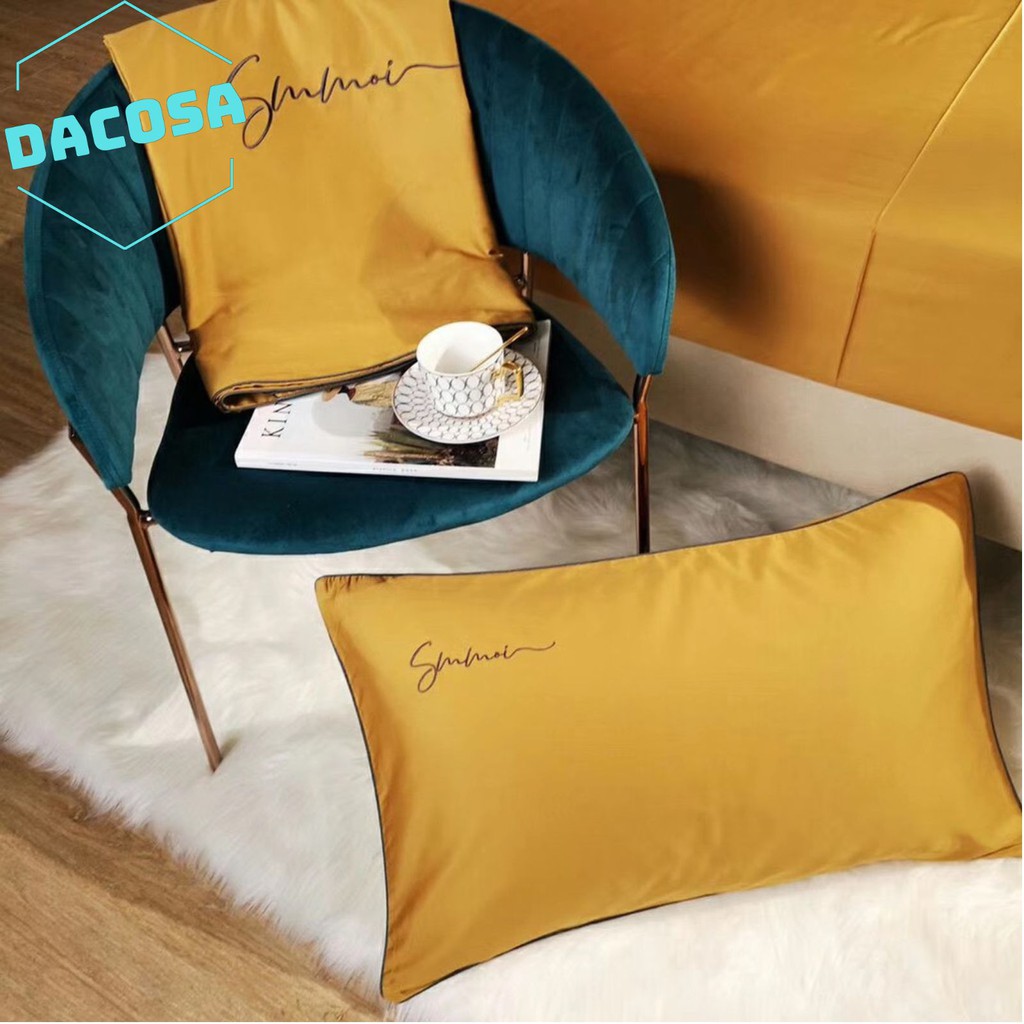 [Giá Sỉ] Bộ Chăn Ga Gối LỤA SUMOI 60S Màu Vàng Cao Cấp Khách Sạn