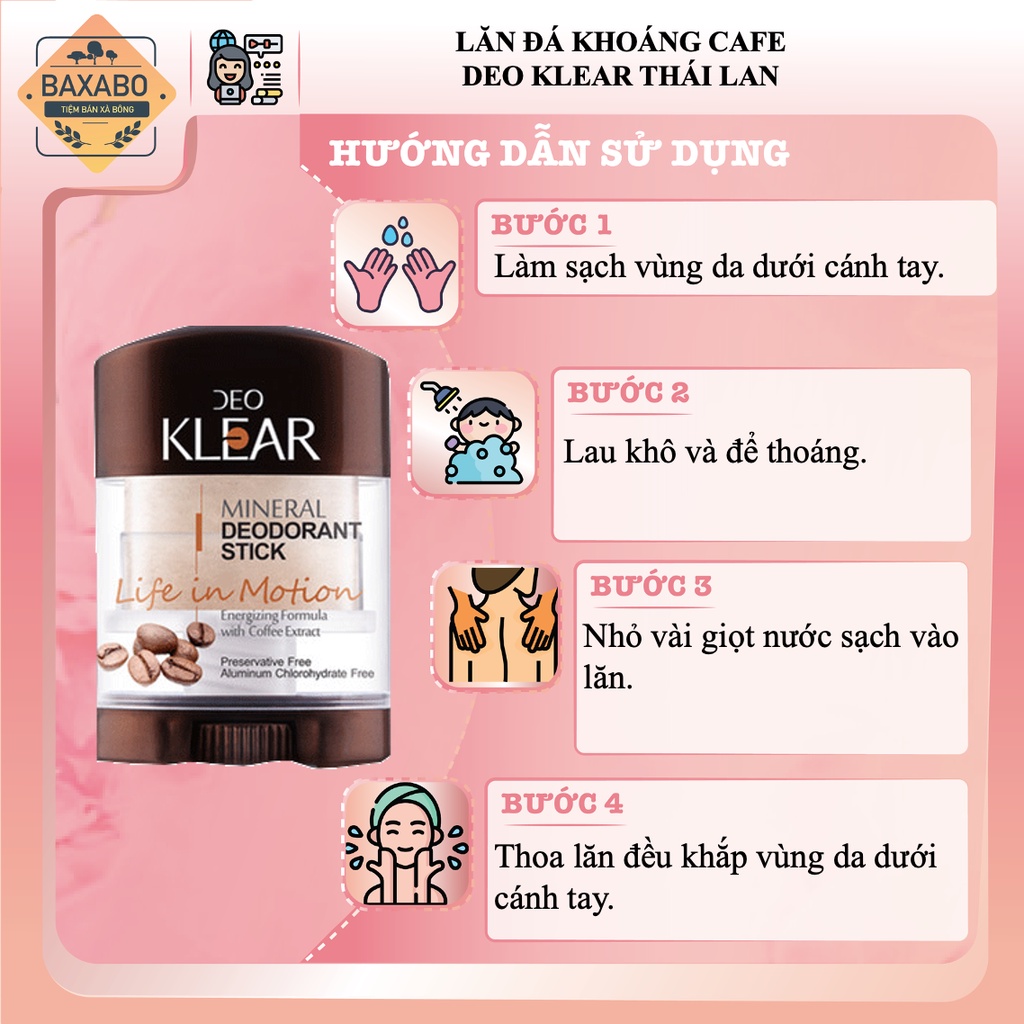 LĂN ĐÁ KHOÁNG DEO KLEAR MINERAL DEODORANT STICK THÁI LAN - LĂN ĐÁ KHOÁNG CÀ PHÊ DEO KLEAR MINERAL DEODORANT STICK