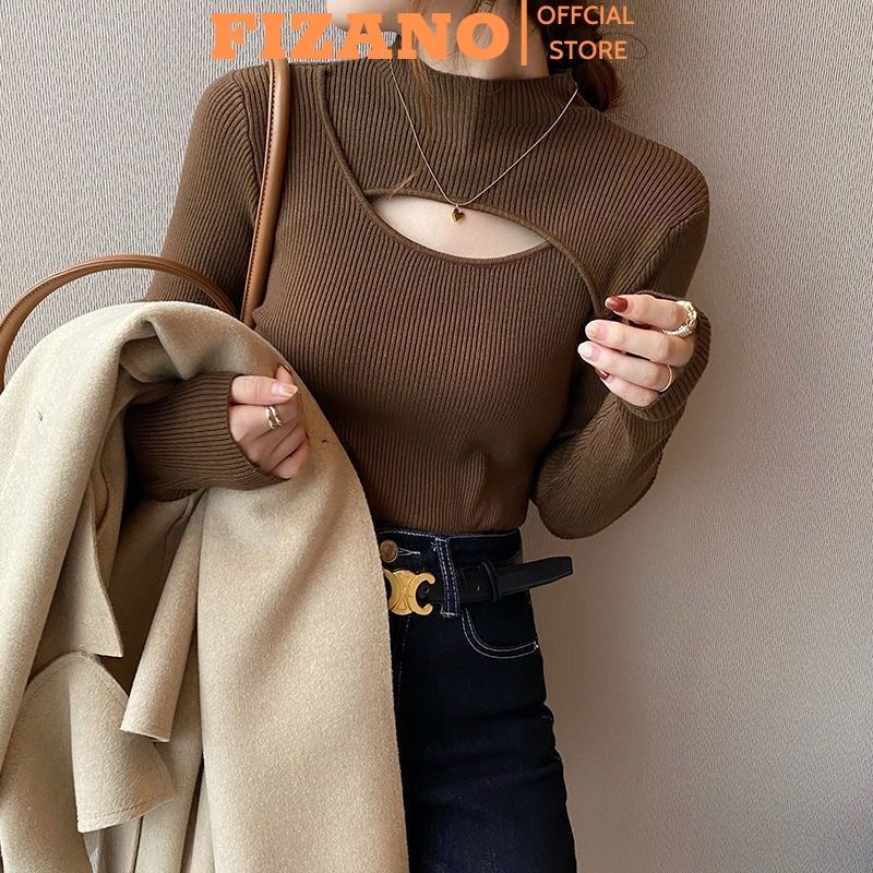 Áo len nữ kiểu dệt kim dài tay khoét ngực dài tay hàng Quảng Châu cao cấp loại 1 siêu sang chảnh FIZANO