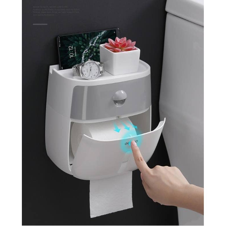 Hộp đựng giấy vệ sinh cao cấp Ecoco 2 ngăn, thiết bị nhà tắm đa năng, tiện lợi, chống thấm nước