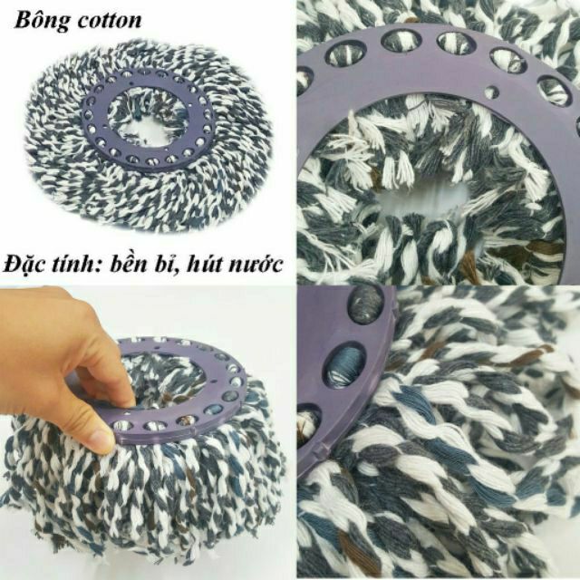 Combo 2 bông lau nhà 100% sợi cotton Gia Phú