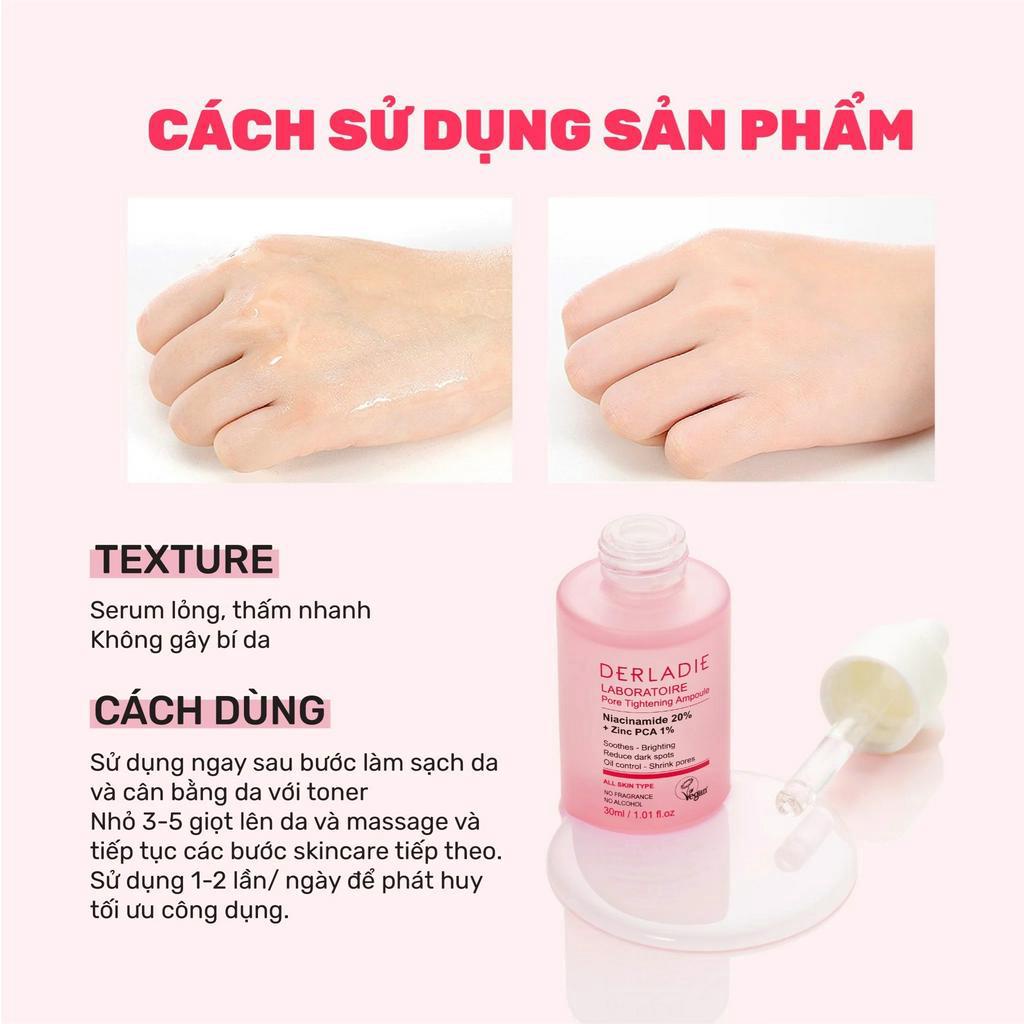 Tinh chất giảm mụn, se lỗ chân lông Derladie Pore Tightening Ampoule Niacinamide 20%+ ZinC PCA 1% 30ml