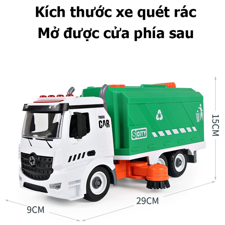 Đồ chơi xe tải quét rác đường phố có đèn và nhạc kích thước lớn
