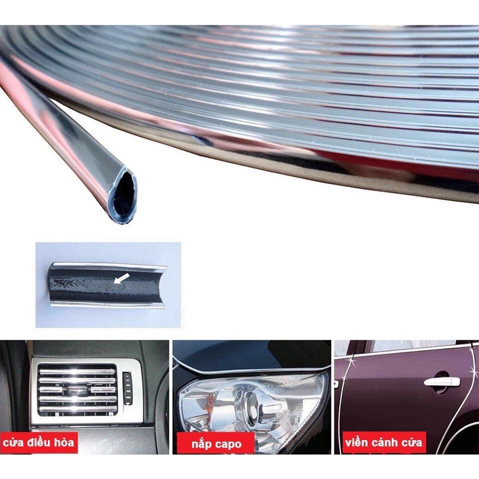 Nẹp Viền Chữ U Mạ Crom Cao Cấp - Nẹp viền trang trí ô tô.