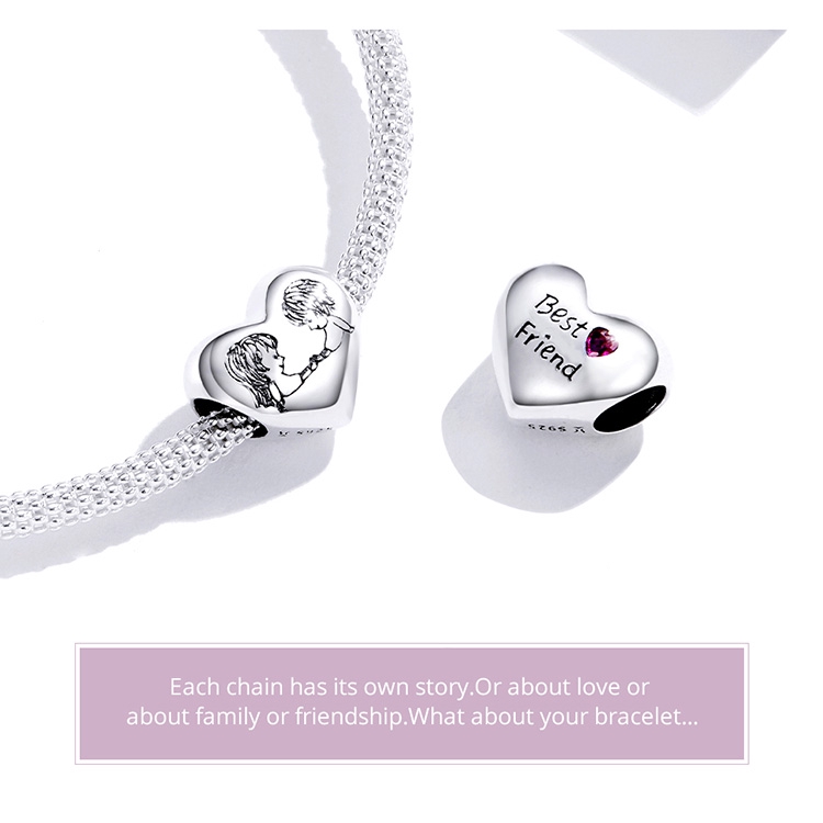 Hạt Trang Sức Bamoer SCC1516 Bằng Bạc 925 Hình Trái Tim Họa Tiết Chàng Trai Và Cô Gái Xinh Xắn
