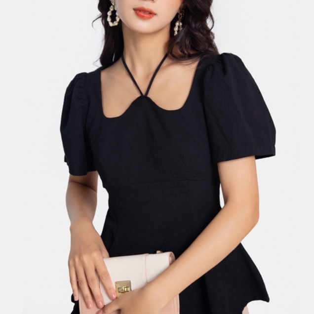 Áo kiểu nữ cổ yếm HNOSS nhún eo tay phồng HNAKI047