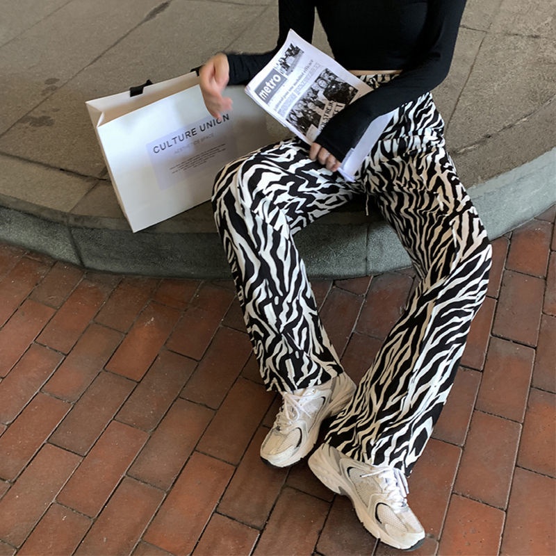 Unique baggy quần ống rộng in họa ngựa rằn ulzzang Unisex