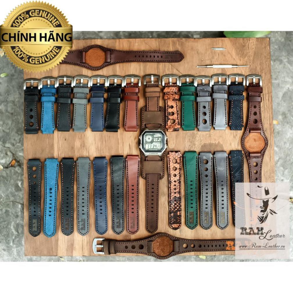 DÂY ĐỒNG HỒ DA BÒ RẰN RI QUÂN ĐỘI CHO CASIO AE 1200 WHD / SEIKO 5/ ORIENT SK - CHÍNH HÃNG RAM LEATHER .