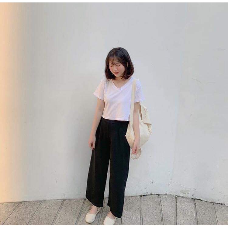 SET ÁO CROPTOP TIM MIX QUẦN CULLOTE ĐEN BASIC HOT | BigBuy360 - bigbuy360.vn