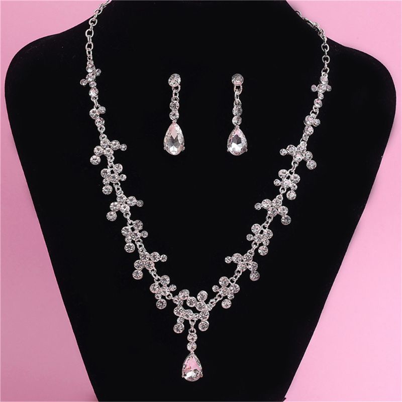 Bộ Vòng cổ + bông tai + băng đô cài tóc hình vương miện đính pha lê thời trang cho nữ