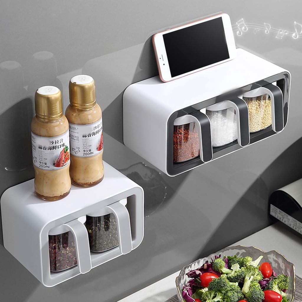 Oxygen072 Hộp đựng gia vị gắn tường cao cấp đồ gia dụng thông minh cho mọi nhà - đa lưới nhà bếp Bộ kết hợp lọ - tặng thìa