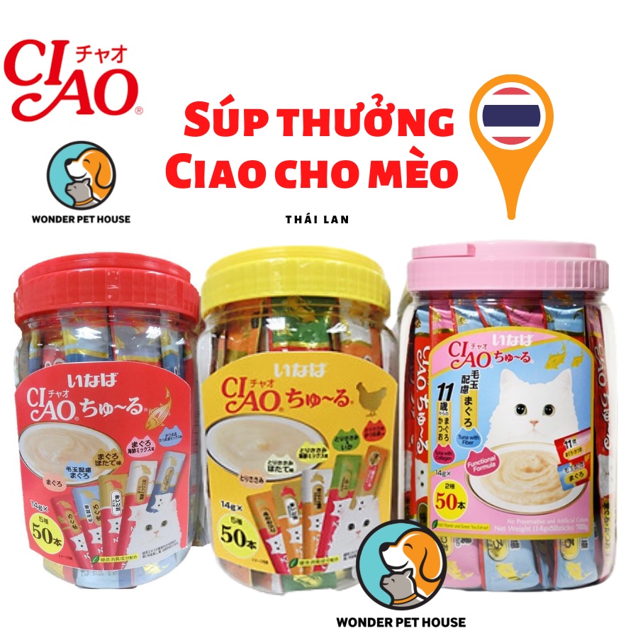 Súp thưởng Ciao Churu hàng Thái cho mèo hũ 50 thanh có mix vị thơm ngon bổ dưỡng