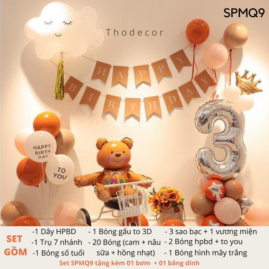 Set trang trí sinh nhật bóng Gấu 3D phong cách Hàn Quốc