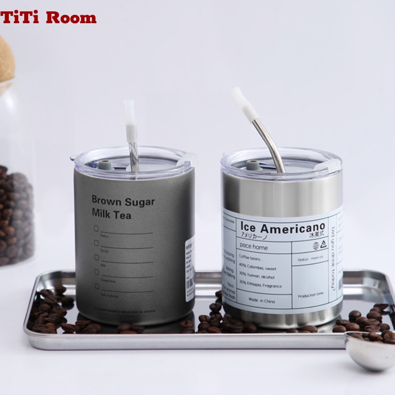 Bình Nước Giữ Nhiệt Bằng Thép Không Gỉ Có Ống Hút Dung Tích 300ml Ly cốc giữ nhiệt cute uống cafe dùng văn phòng cá nhân