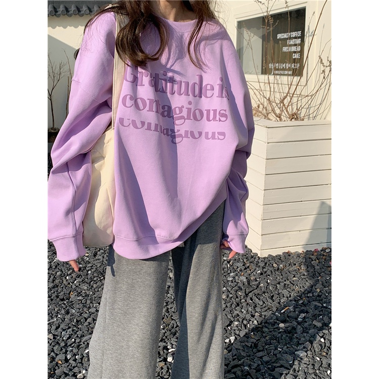 Áo Sweater Nữ Tay Dài Dáng Rộng In Chữ Tiếng Anh Phong Cách Hàn Quốc