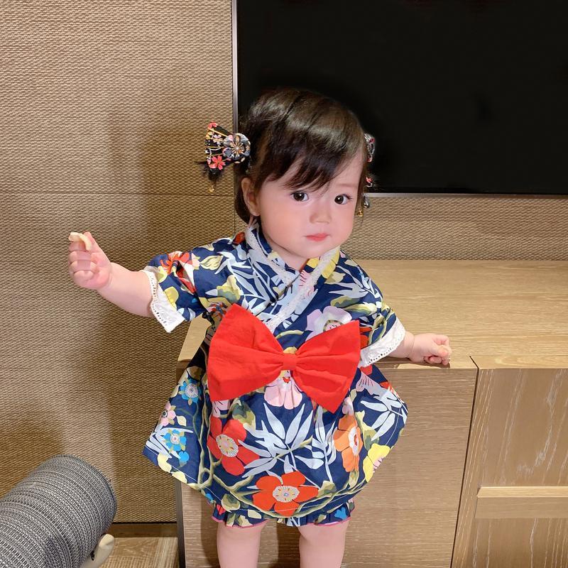 Bộ Đồ Kimono Họa Tiết Hoa Thời Trang Mùa Hè Phong Cách Nhật Bản Cho Bé Gái