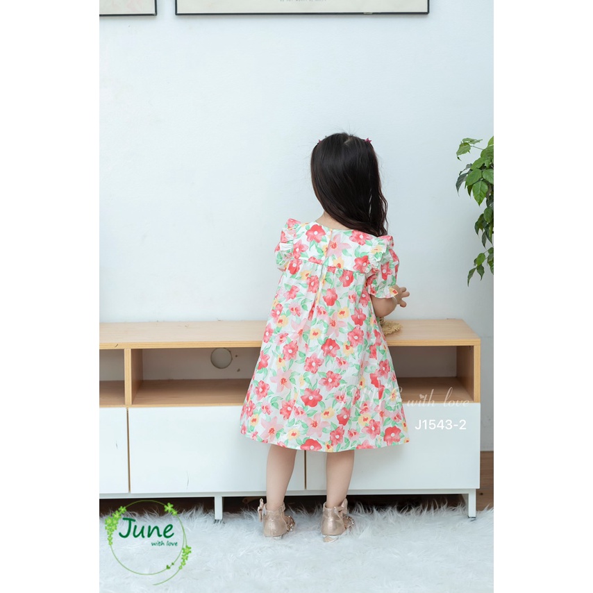 [xả kho] Váy đầm cho bé gái June vải thô mềm hoa vàng hồng tay bồng Váy bé gái dáng suông chữ A - VJ