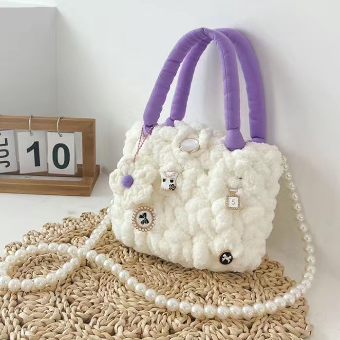 Bộ nguyên liệu đan túi bông trắng gắn huy hiệu xinh hết nấc - Túi Handmade DIY