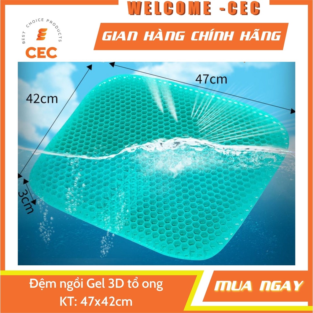 Đệm ngồi Gel 3d tổ ong cỡ lớn 47x42cm tặng túi bọc - Nệm silicon thông minh Đàn hồi thoáng khí thư giãn G347 [CEC Store]