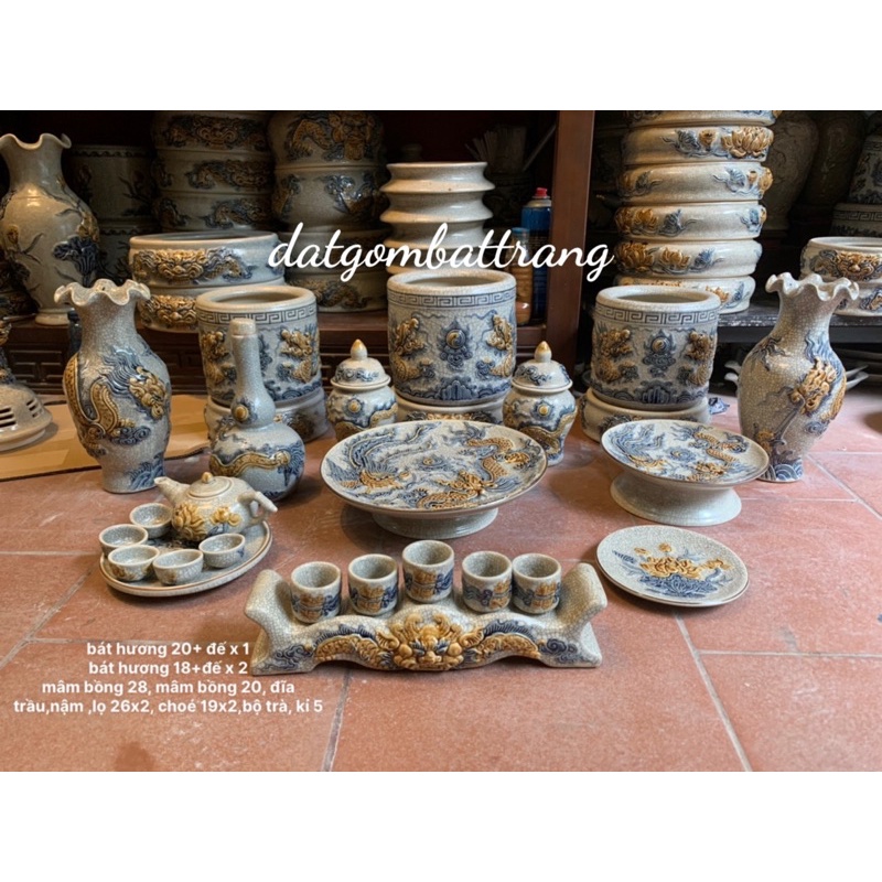 combo đồ thờ cúng men rạn nổi gốm sứ bát Tràng
