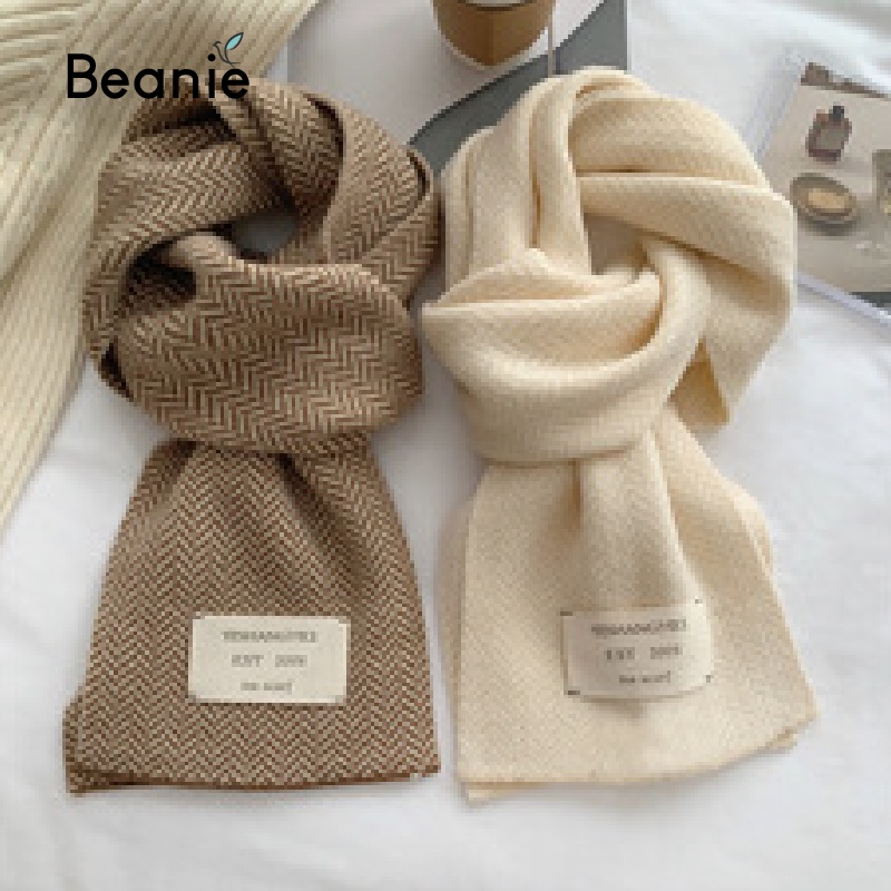 Khăn Quàng Cổ Vintage Họa Tiết BEANIE Cao Cấp Công Sở Hàn Quốc, Khăn Choàng Cổ Len Cashmere Unisex Nam Nữ Mùa Đông KL07
