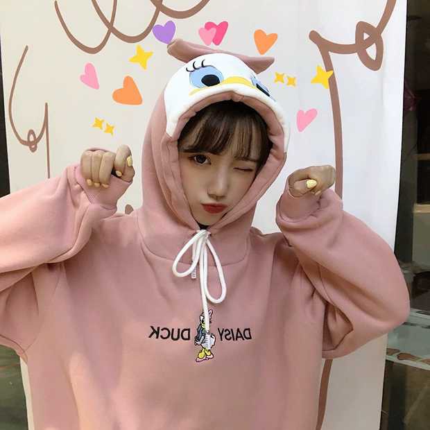 ÁO HOODIE VỊT THÊU DAISY DUCK MŨ SAU XANH HỒNG TRẮNG UNISEX