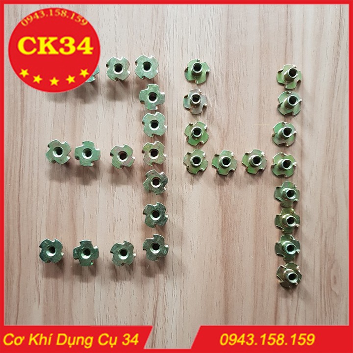 Tán chấu m6. Tán chấu đóng gỗ phi 6 túi 100 con đai ốc chấu bắt gỗ, tán hoa mai