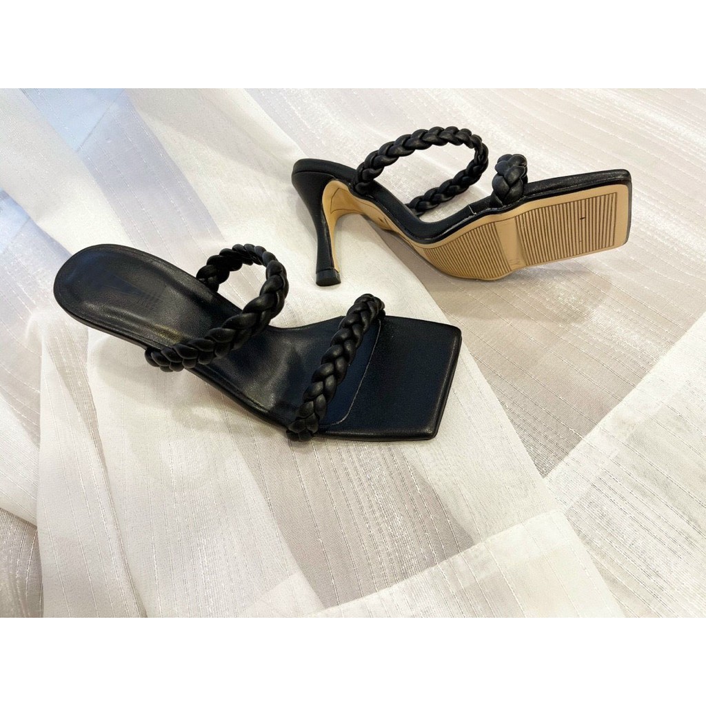 Guốc cao gót nữ đế vuông đẹp dáng dép sandal cao 7p 2 quai ngang tết bính S003