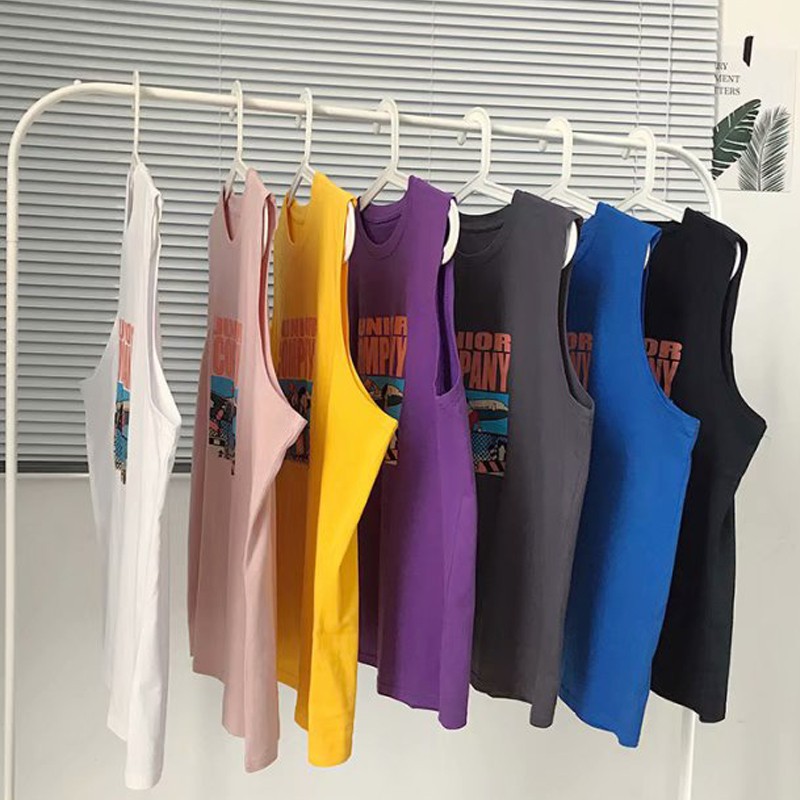 9m-5xl essummer fat mens tank top cho nam kích thước lớn thời trang phim hoạt hình in cơ bắp thể dục không tay áo quá khổ phong cách hàn quốc lỏng cotton cổ tròn sinh viên thanh niên thể thao tees