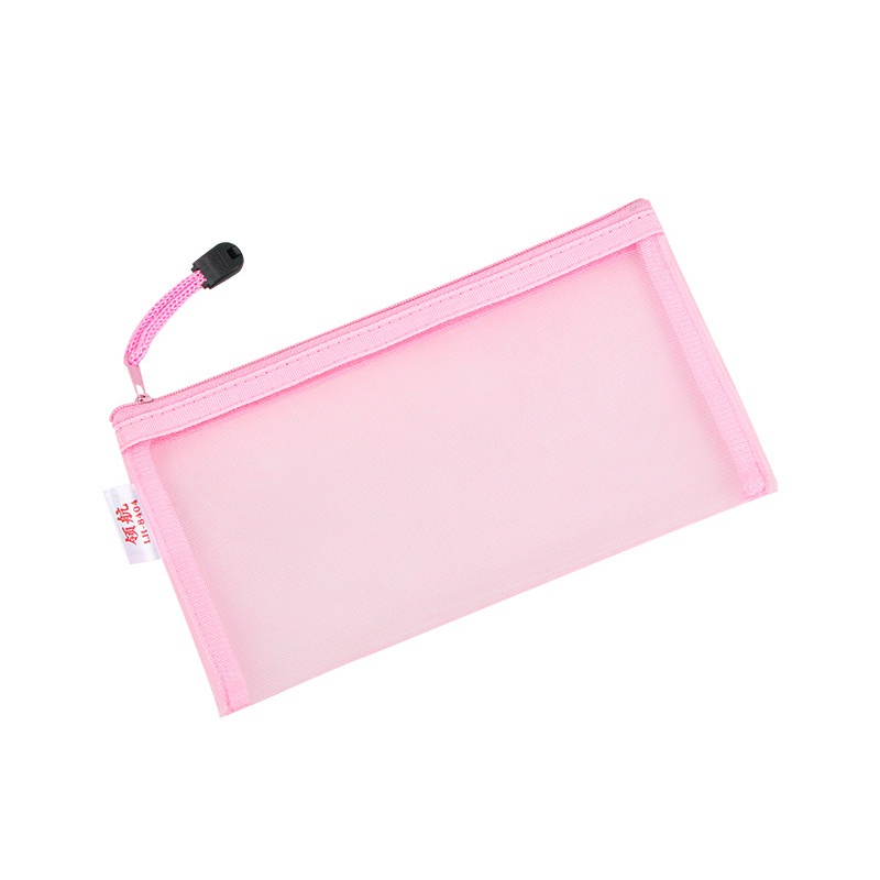 Túi Lưới Đựng Bút Trong Suốt Phối Khóa Kéo Màu Hồng Đáng Yêu Dành Cho Học Sinh Ốp