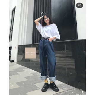 Quần jeans suông xanh hack dáng