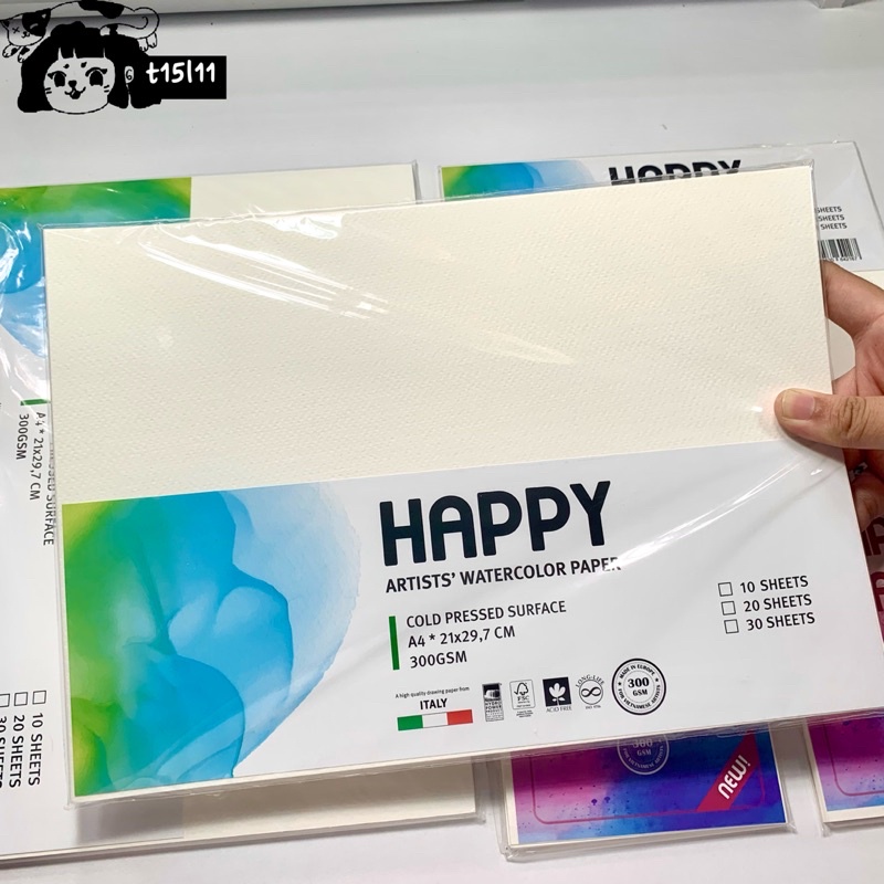 Giấy vẽ/sổ vẽ màu nước Happy Days 300gsm/tệp 10 tờ