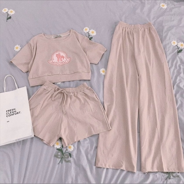 (Có sẵn) Set bộ 3 món croptop màu hồng thể dục thể thao- Có ảnh thật