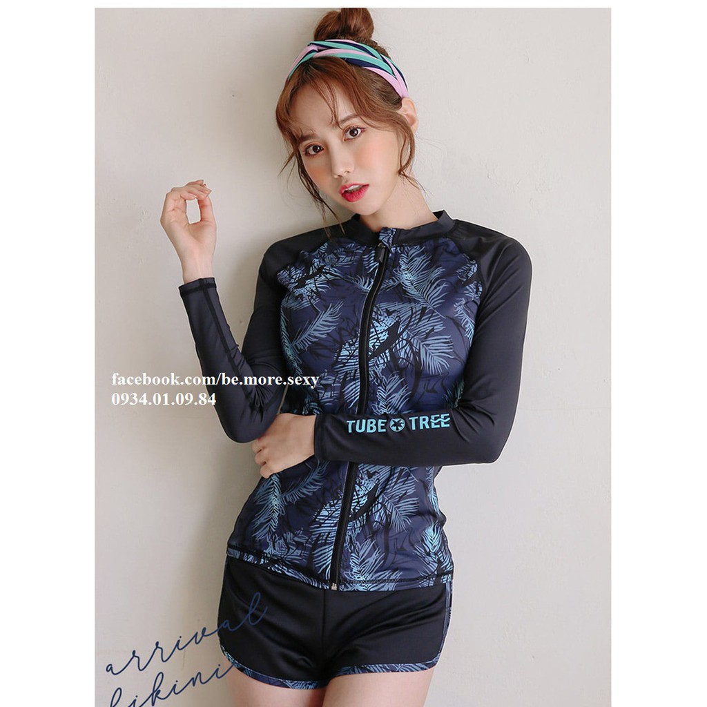 Đồ bơi nữ dài tay Hàn Quốc khoác đen họa tiết | BigBuy360 - bigbuy360.vn