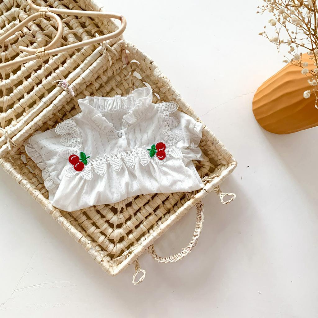 Áo liền quần tay ngắn in hình quả cherry cho bé gái tùy chọn kích thước