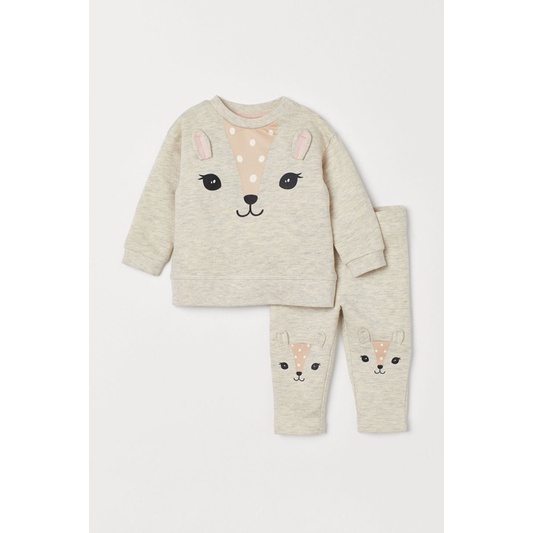 Set bộ quần áo hình con nai chất nỉ da cá hàng chính hãng cho bé gái