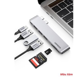 Ugreen 60560 bộ chuyển đổi 2 cổng usb type c sang 3x usb 3.0 + sd/tf + nguồn pd màu xám macbook pro air cm251