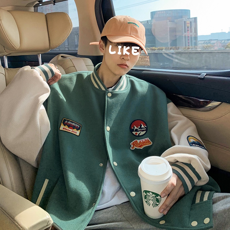 Áo khoác bóng chày cổ tròn 2 lớp thêu hình phong cách sành điệu cỡ M-5XL cho nam và nữ