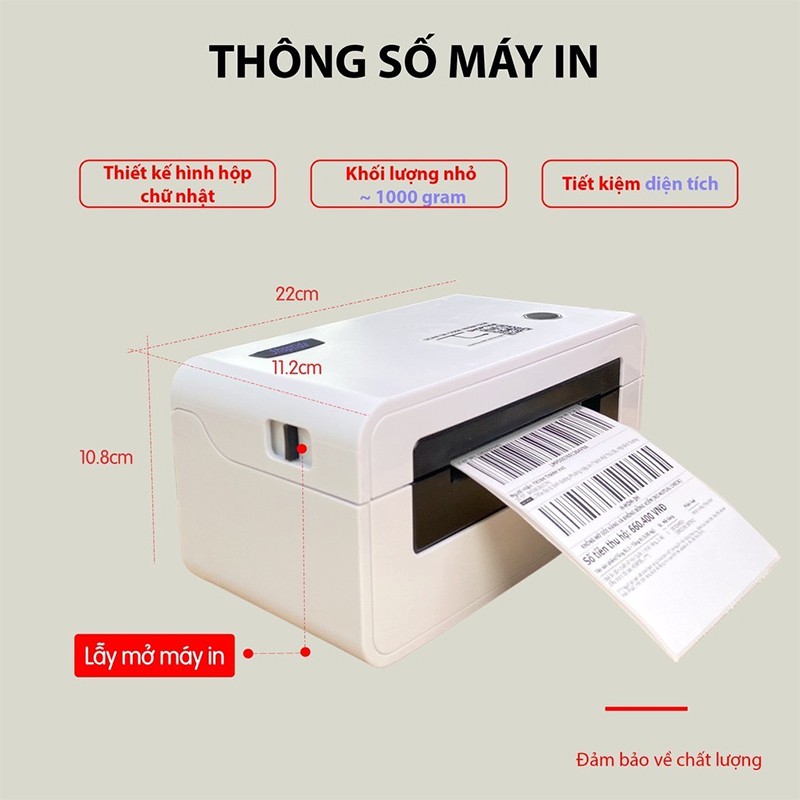 Máy in nhiệt  SP46 in đơn hàng, phiếu gửi, minicode, logo tự dán, bảo hành 12T