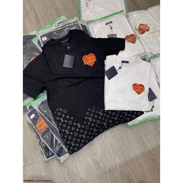 Áo T-Shirt L.V Trái Tim Thêu Cao Cấp Hoạ Tiết Trẻ Trung