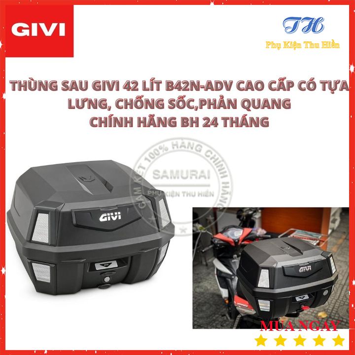 Thùng Sau Givi 42 Lit B42N-ADV Cao cấp có tựa lưng, chống sốc, phản quang - BH 24 Tháng