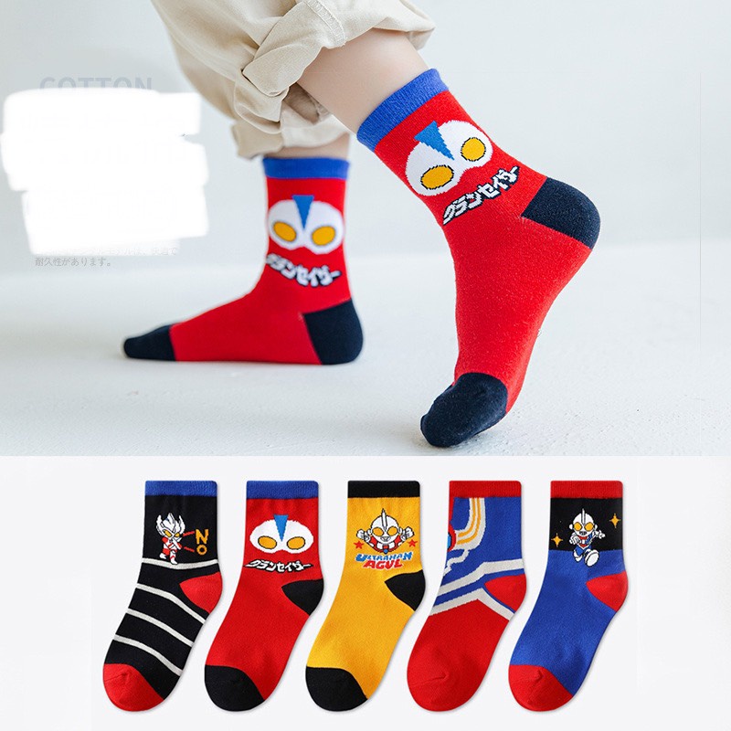 Tất siêu nhân set 5đ  cao cổ cho bé trai hình mới chất cotton vớ siêu anh hùng bé trai