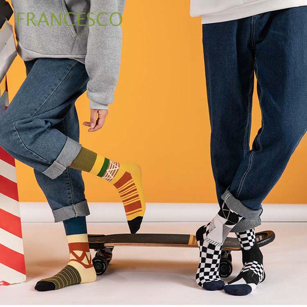 Vớ Thể Thao Cotton Mềm Mại Thấm Hút Mồ Hôi Họa Tiết Kẻ Sọc/Hình Dạng Bất Đối Xứng Phong Cách Thể Thao Cho Nam