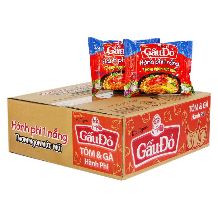 Thùng 30 gói mì Gấu Đỏ hương vị Tôm và Gà 65g