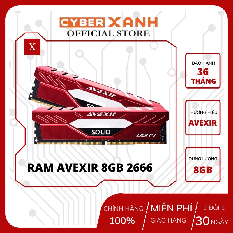 Ram máy tính PC AVEXIR 1SOE - SOLID RED Tản nhiệt 8GB (1x8GB) DDR4 2666Mhz hàng thương hiệu chính hãng BH 36 tháng