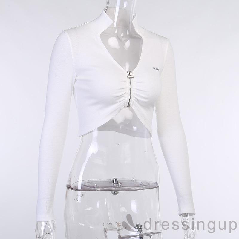 Áo Croptop Nữ Tay Dài Có Dây Kéo Cá Tính Quyến Rũ | BigBuy360 - bigbuy360.vn