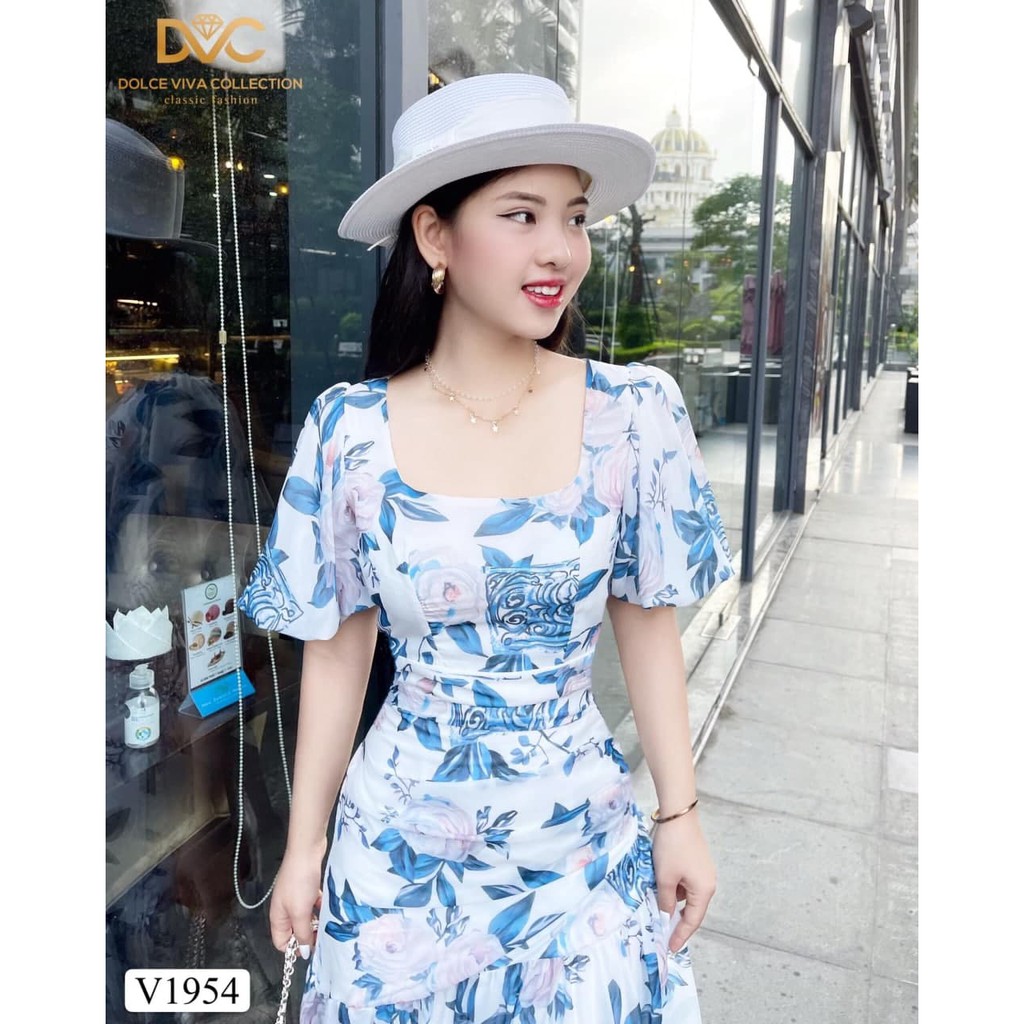 Đầm thiết kế chất voan lụa dáng xòe họa tiểu thư V1954 - Zin Boutique [Kèm ảnh thật]