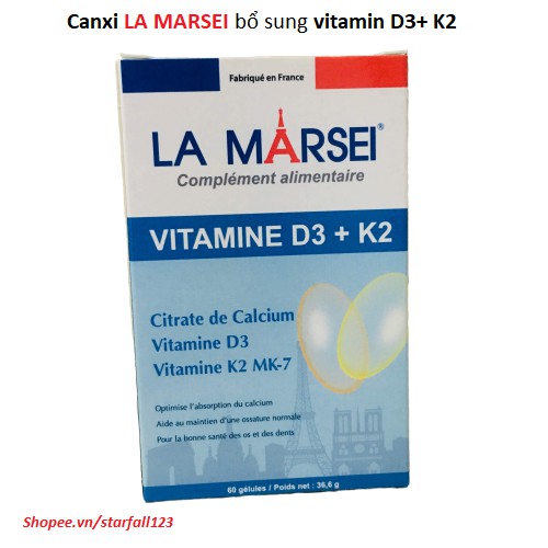 CANXI LA MARSEI bổ sung vitamin D3+ K2, nhập khẩu từ Pháp
